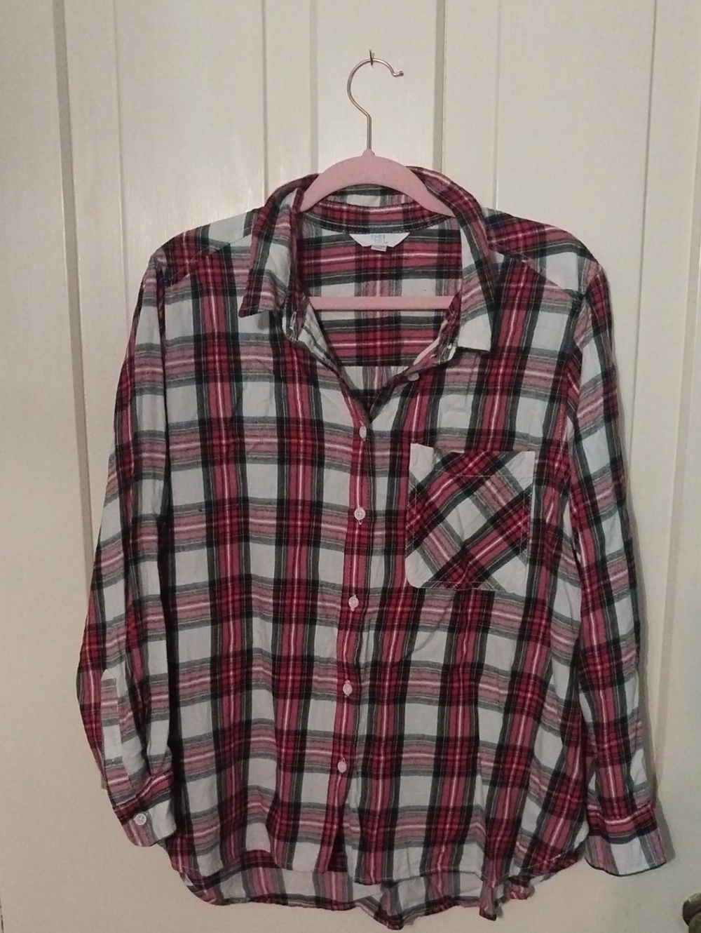 Time and Tru Red and White Plaid Button-Down Shirt